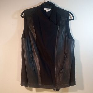 DKNY Women"s Sleek Black Lamb Skin and Fabric Vest, Size Medium